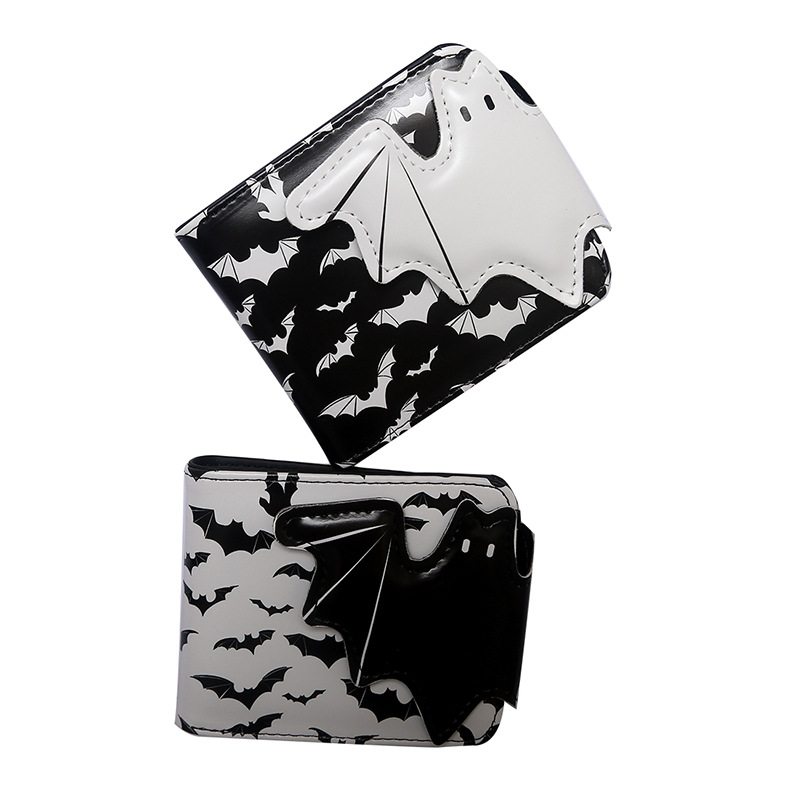 Foreign Trade New Creative Wallet Bat Print Foldableing Wallet for Boys and Girls Multi-Functional Portable Coin Bag Card Holder
