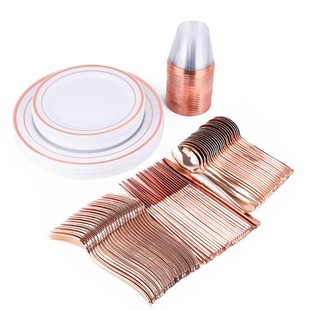 6 7.5 9 10.25 inch plastic dinner plate gold set food grade PS rose gold dinner plate wholesale