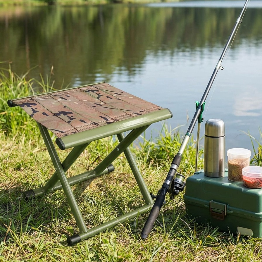 Camouflage Folding Stool, Household Small Chair, Thickened Train Folding Outdoor Bench, Fishing Outdoor Stool