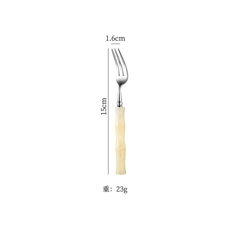 亚克力珠光白竹节手柄304不锈钢牛排刀叉勺套装高颜值西餐具批发|undefined