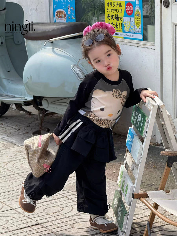 Ningli 女の子の春と秋のスーツ新しい綿長袖 Tシャツオーバーオールツーピースセット女の赤ちゃんファッショナブルなカジュアルスーツトレンディ|undefined