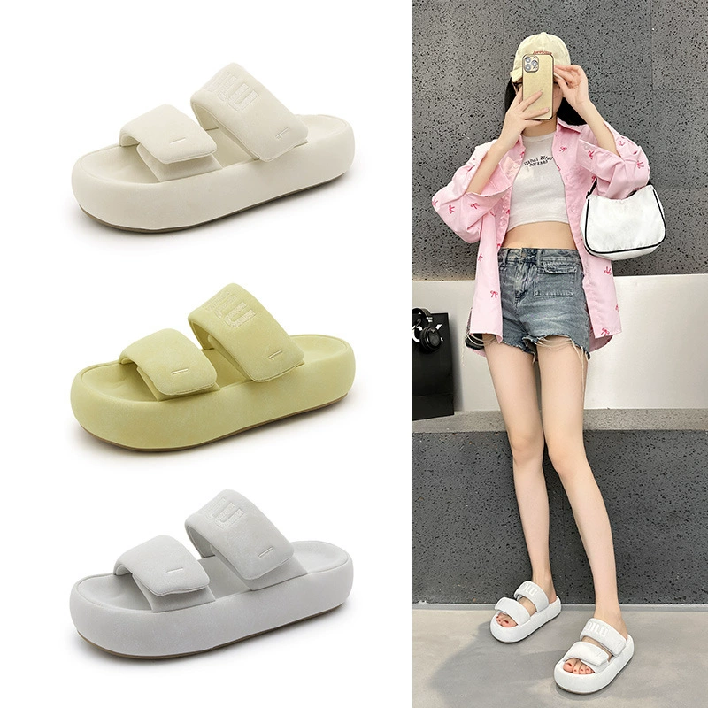 Корейская мода буксирная женщина 2025 новая летняя липучка ленивый человек педаль женская обувь дикие тапочки