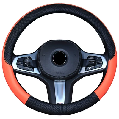 Steering wheel cover cover carbon fiber pattern protective cover - f021-black-orange-38cm