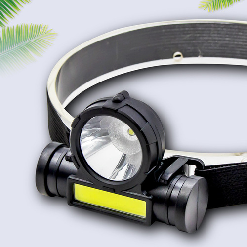 Cross-border new LED+COB dual-purpose strong light headlight with large light cup built-in lithium battery USB rechargeable mini work light