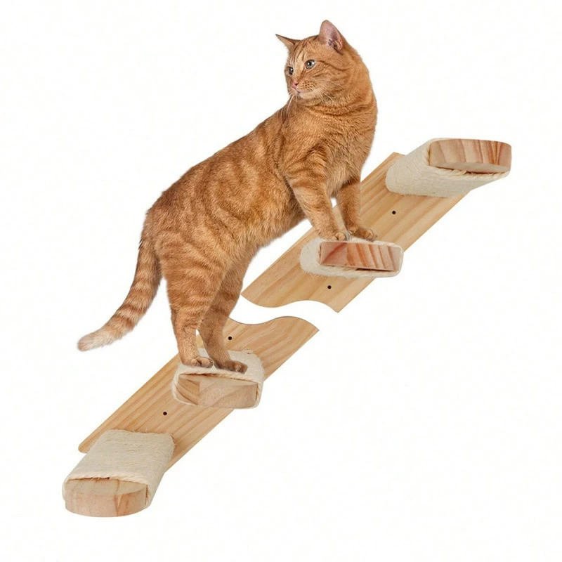 Wall-mounted Cat Climbing Frame, Sisal Hammock & Stairs, Modular Multi-Level Playset