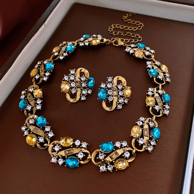 vintage middle-aged diamond necklace and earrings set