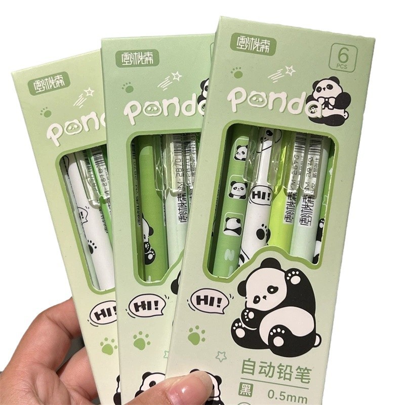 Cute panda lápiz automático de núcleo continuo de alto valor facial estudiante de 0.5mm en caja con lápiz de goma image 5