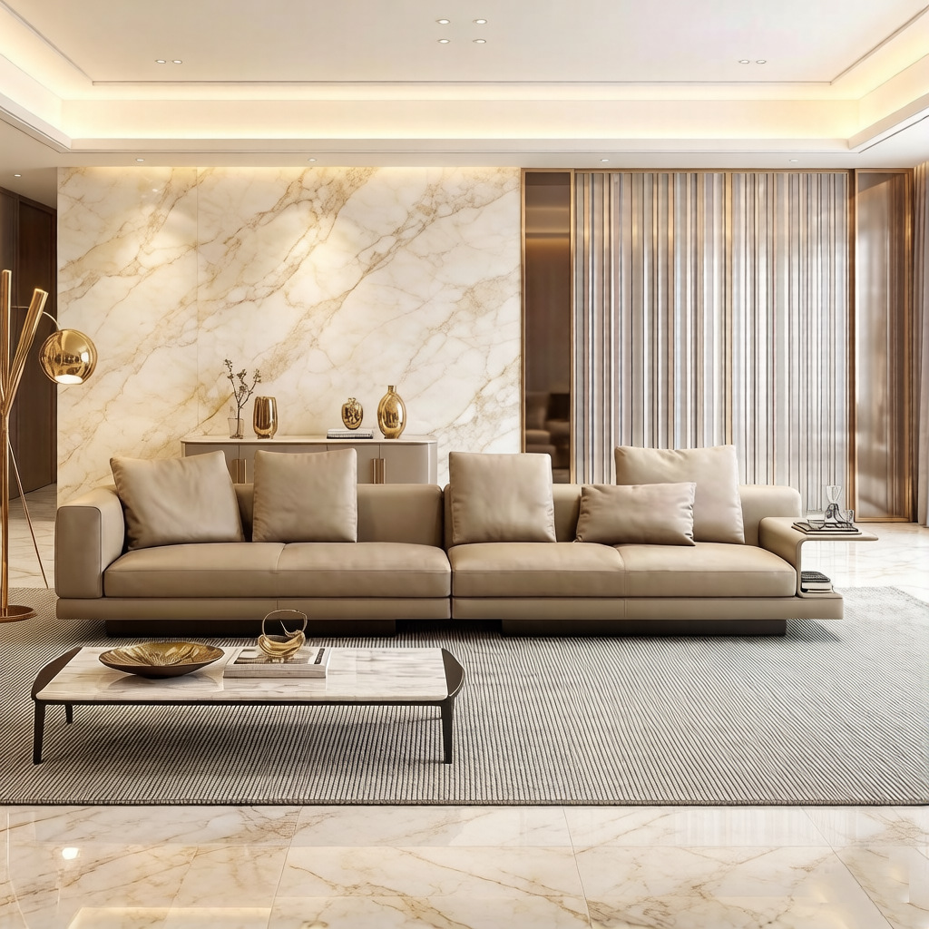High-End Custom Connery Sofa Italian Minimalist Villa Large Flat High-End Living Room Straight Leather down Sofa