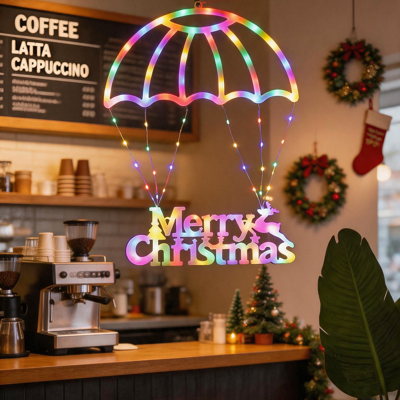New Popular Window Display Led Lights, Cross-Border Glowing Parachute String Lights, Christmas Decoration Atmosphere Holiday Lights