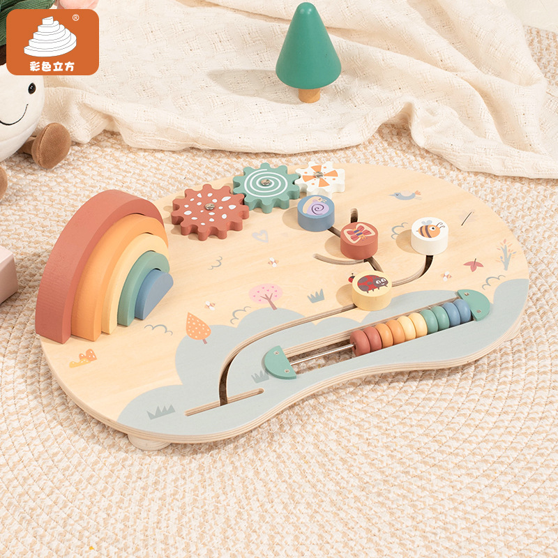 Busy Board Montessori Wooden Toys Infant Game Set Hand-Eye Coordination Training Early Education Educational Rainbow Building Blocks