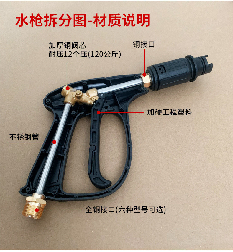 High-Pressure Washer Water Gun Extension Rod Gun Head 380/55/58 Type Spray Gun All-Copper Valve Black Cat Car Washing Machine Accessories