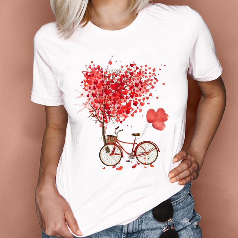 Frau T-shirt Kurzarm T-shirts Drucken Mode Herzform display picture 18