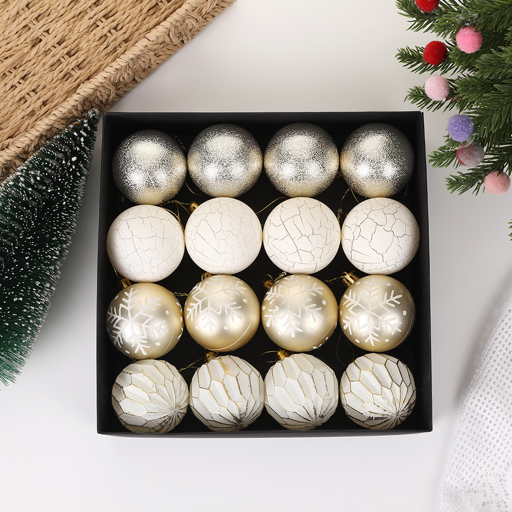 Decoraciones de árbol de Navidad Juego de bolas de plástico de copo de nieve Juego de bolas de Navidad pintadas galvanoplastia de 6cm Decoración de la escena del hogar Bola colgante