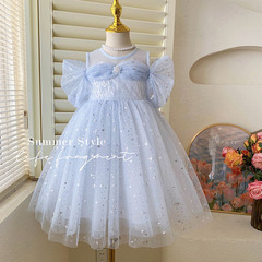 女童連衣裙夏裝2024年新款兒童公主裙艾莎小女孩披風冰雪奇緣裙子