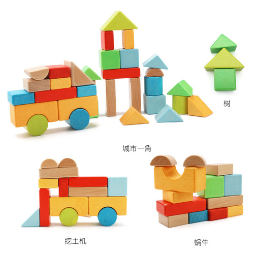 Muwanzi children's educational building blocks 32 pieces barreled wooden colorful beech large building blocks 1-3 years old baby toys