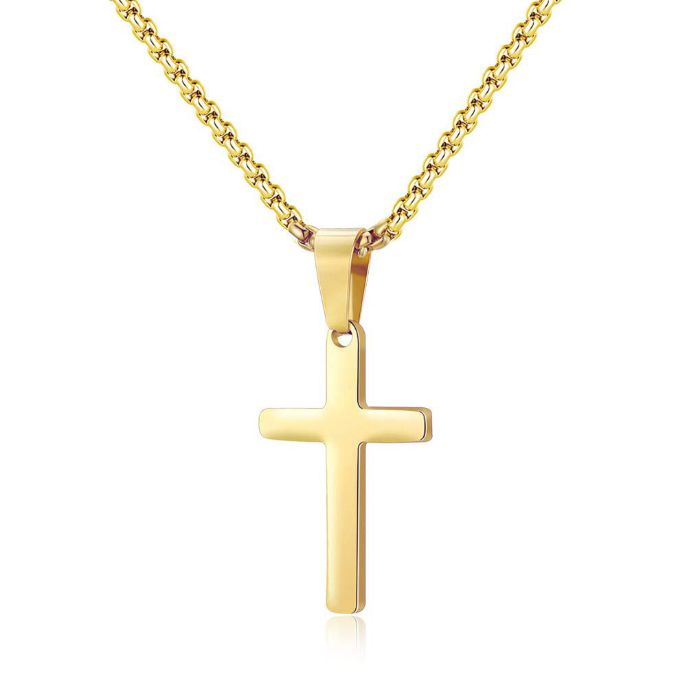 Collier en acier titane avec pendentif croix double couche, chaîne cubaine en acier inoxydable à motif os de serpent, très populaire au niveau transfrontalier._voghion.com