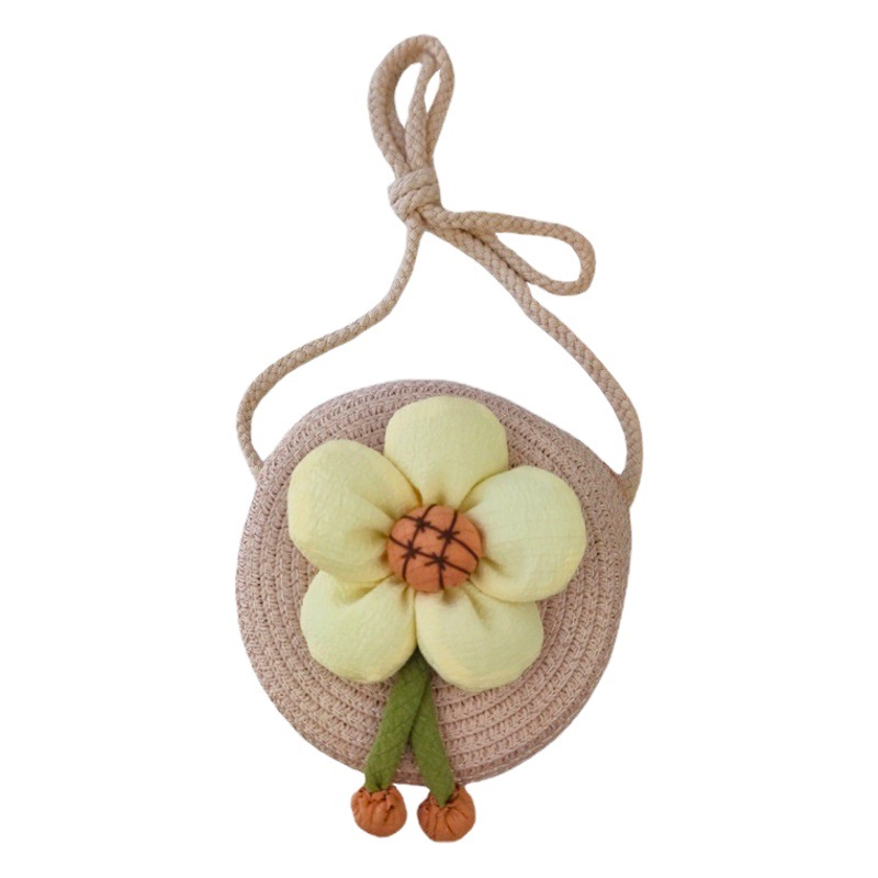 Bolso de paja de verano bolso tejido bolso de los niños femenino lindo crossbody niño niña mini monedero escénico playa