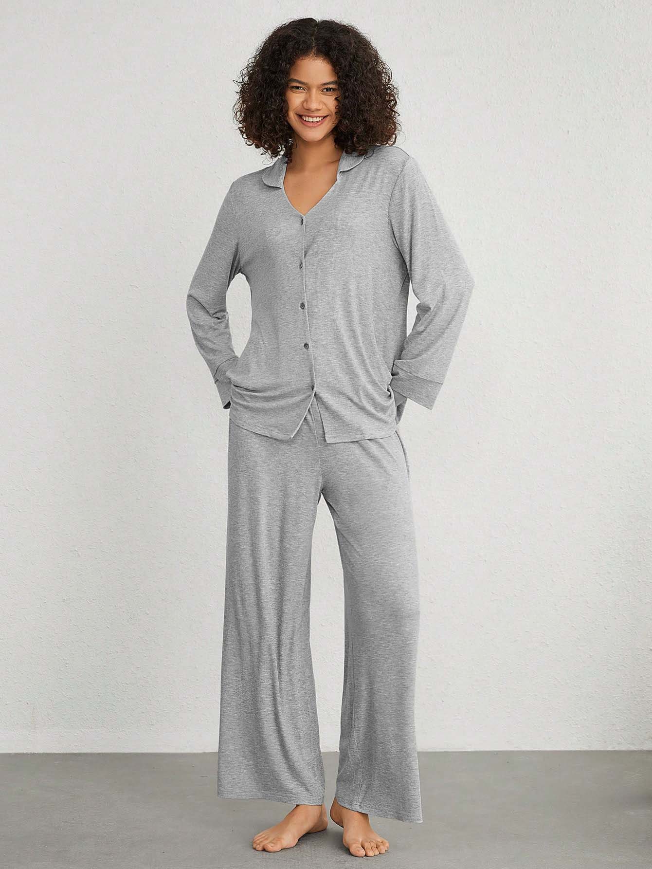 Conjunto de Ropa de Casa para Mujer de 2 Piezas de Viscosa Manga Larga Pantalón Largo para Casa image 1