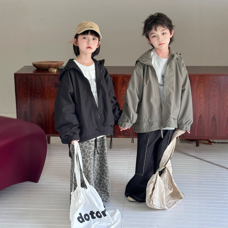 2025 Autumn New Korean Style Children's Hooded Jacket Boys' Versatile Handsome Waterproof Windproof Jacket Trendy