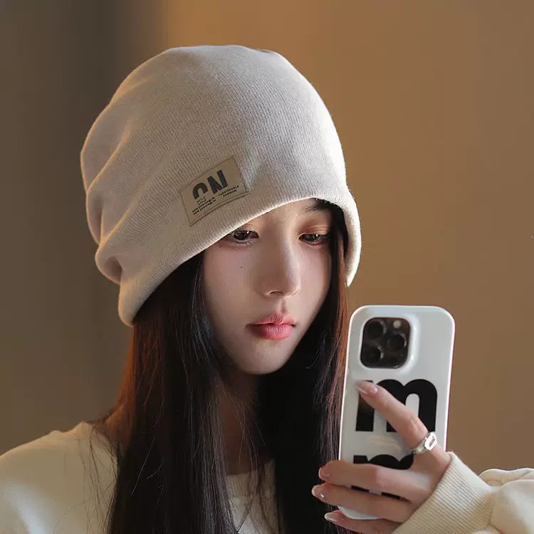 套头帽女秋冬保暖包头帽月子帽冷帽显脸小针织堆堆帽防风防寒护耳