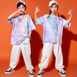 Street dance suit boy hip-hop jazz dance costumes for girls clothing to foster children street dance rapper dance costumes tie-dye loose costumes