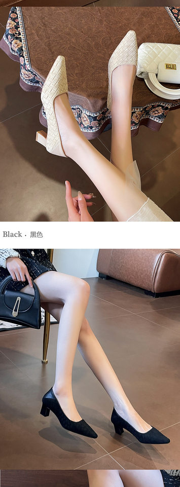 Giày cao gót nữ mũi vuông gót dày thanh lịch phong cách Pháp, có thể đi kèm kiểu dép, gót 3–6 cm — mơ, nâu, Đen (đế giữa màu mơ) chi tiết 8