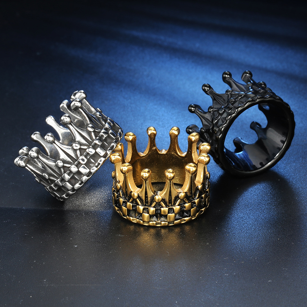 16g Weight Vacuum Plating Gold Plating Process Punk Crown Titanium Steel Polishing 18K Gold Plated Rhodium Plated Men'S Rings Punk Rings