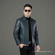品牌海宁皮夹克男士皮衣绵羊皮翻领中年羽绒服加厚休闲爸爸装外套