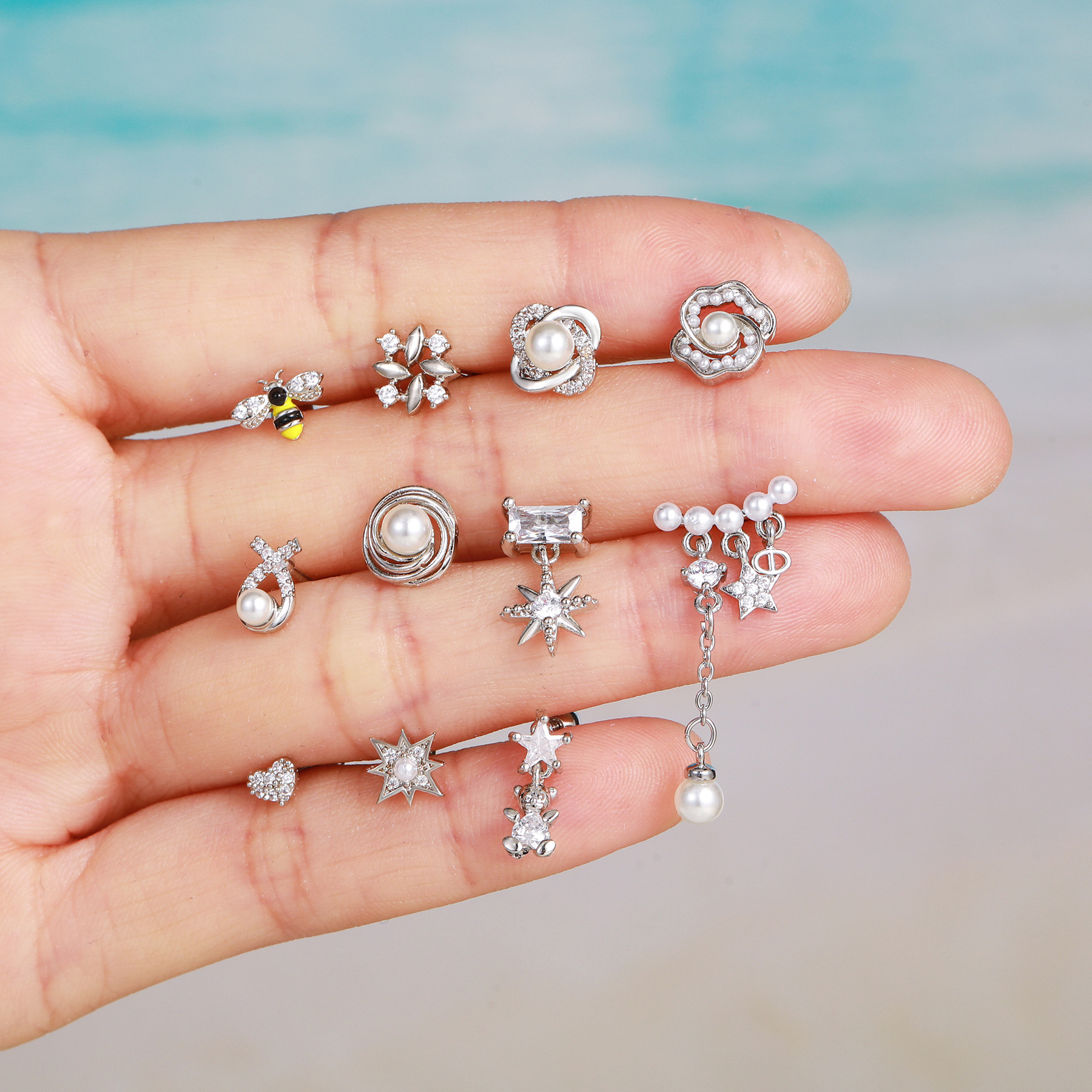 Fashion Star Brass Inlay Zircon Ear Studs 1 Piece