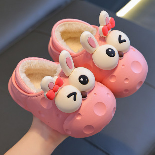 Girls' cotton slippers winter warm fleece-lined boy cartoon bag with baby waterproof cotton cover children's cotton shoes