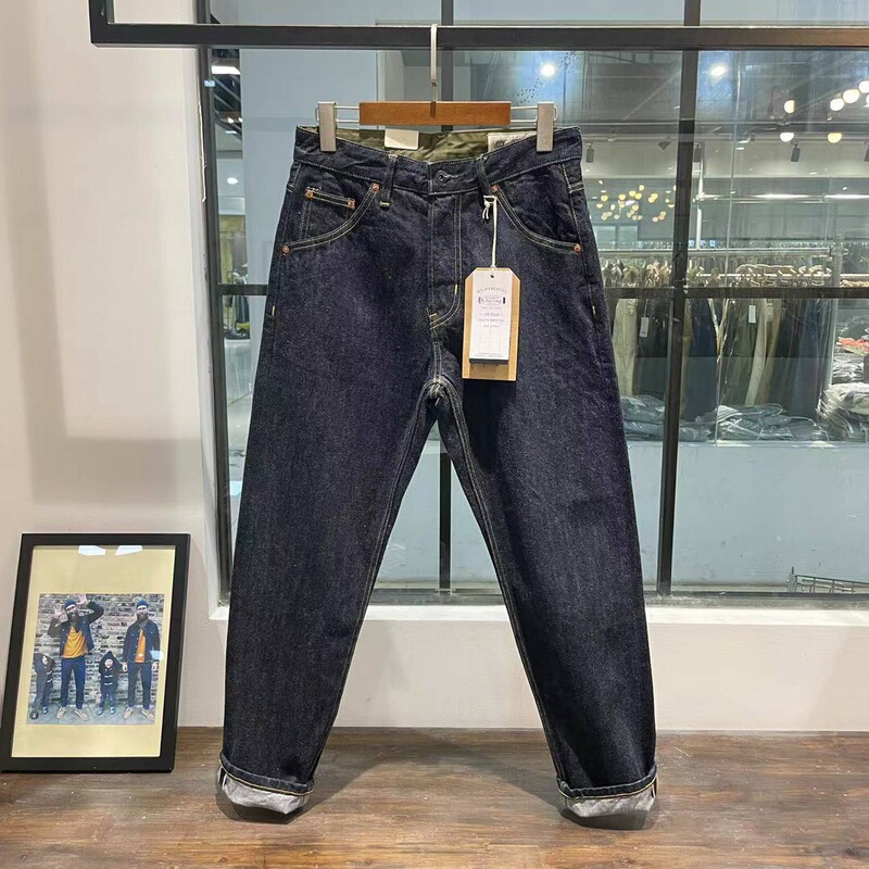 Heavyweight Selvedge Denim Autumn and Winter Cotton Straight Loose Wide-Leg Jeans Men's Dad Pants Casual Long Pants Indigo