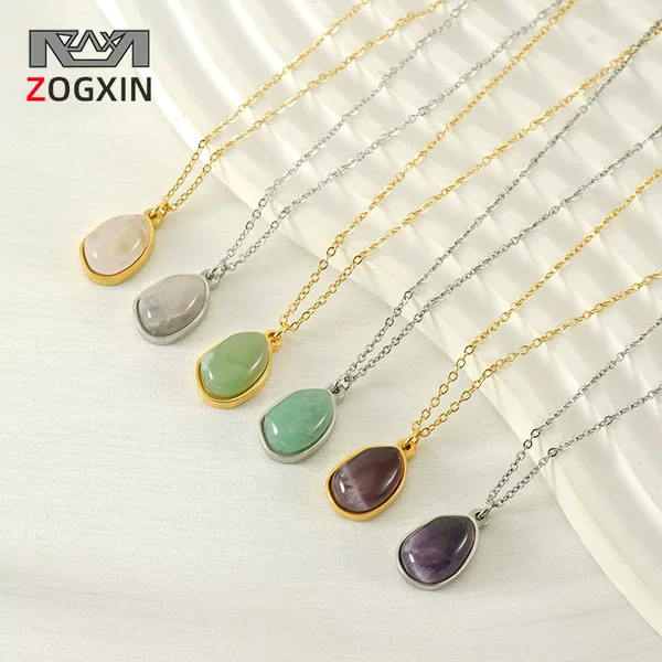 European and American Fashion Simple Irregular Natural Stone Necklace for Women Ins Style Stainless Steel Pendant Clavicle Chain for Women