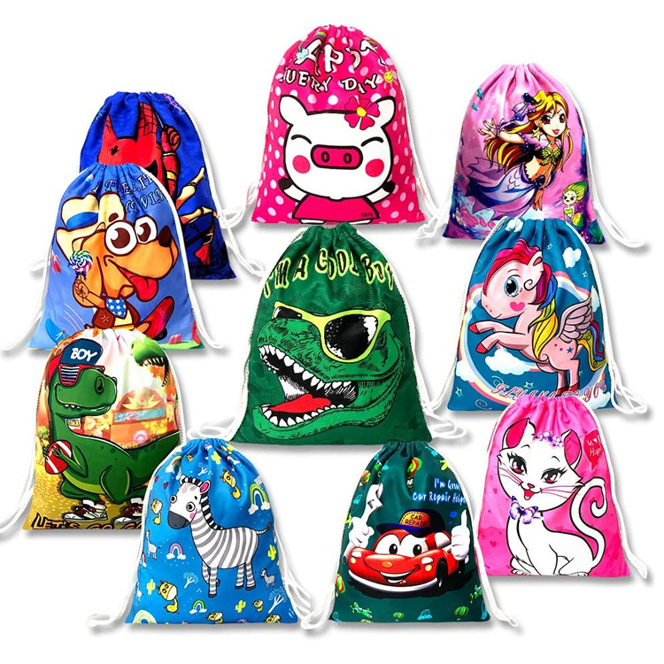 BSCI认证 RPET再生涤纶背包束口收纳袋卡通可印logo 外出抽绳背包