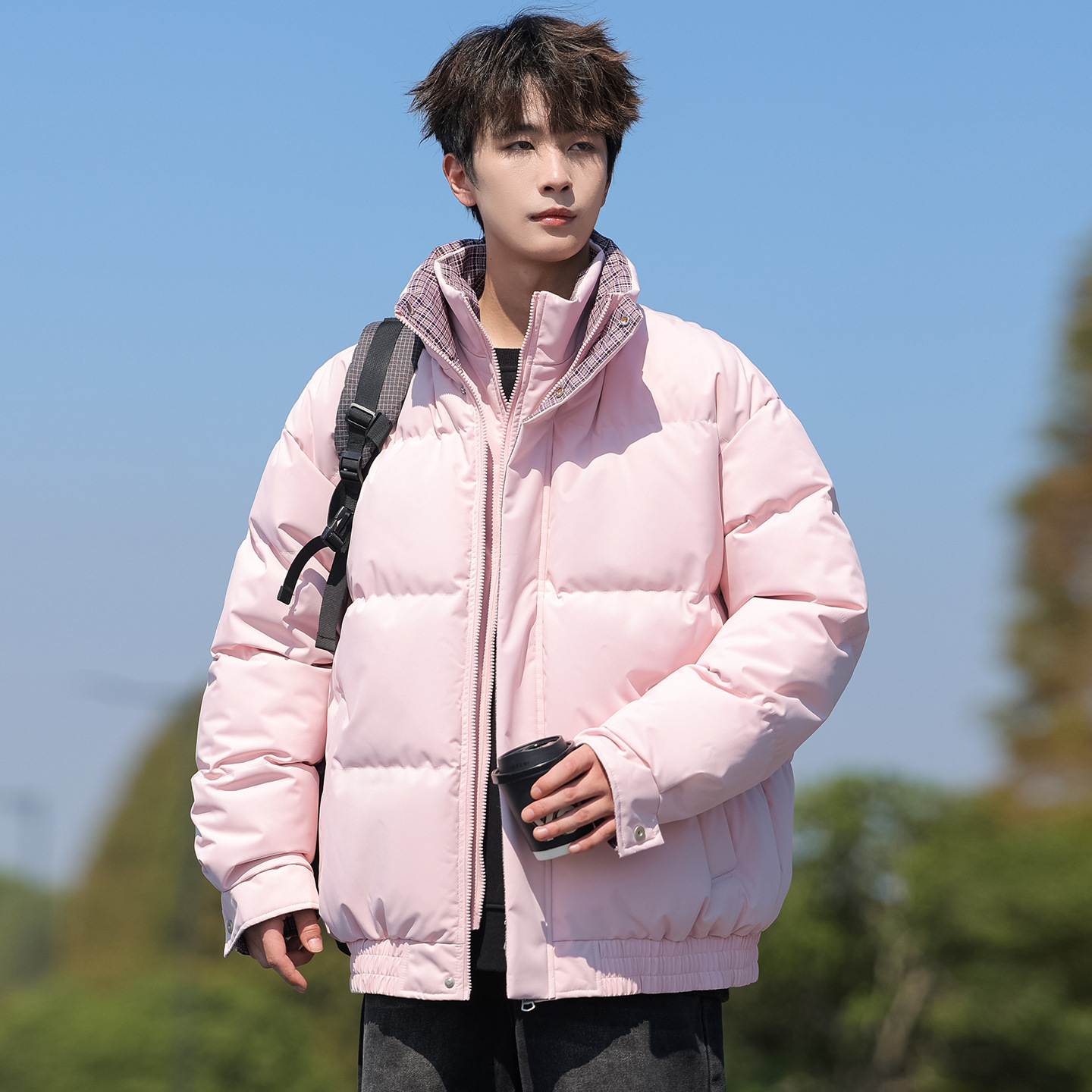 Trajes de algodón de pluma transfronterizos para hombres y mujeres 2025 nuevo invierno engrosado cuadrado falso de dos piezas de chaqueta de algodón chaqueta image 12