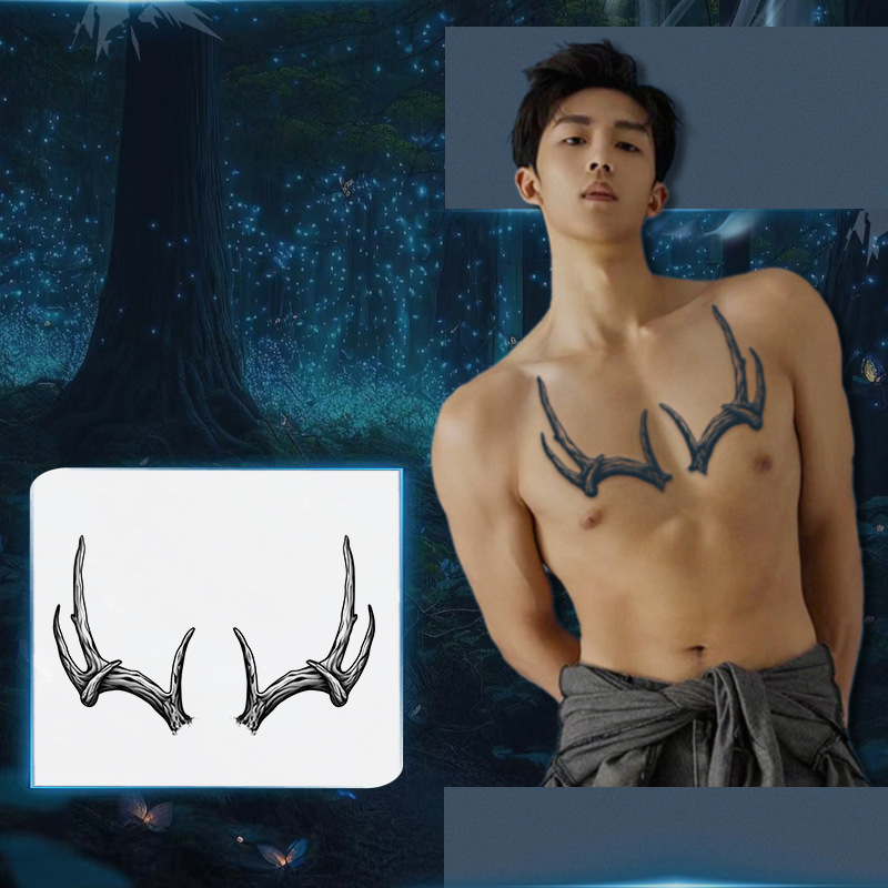 Xmxp Large Antler Artificial Herbal Tattoo Stickers for Men, Waterproof, Long-Lasting, Stylish, Handsome, Non-Reflective Tattoo New Pattern Xmxp Large Antler Artificial Herbal Tattoo Stickers for Men, Waterproof, Long-Lasting, Stylish, Handsome, Non-Reflective Tattoo New Pattern