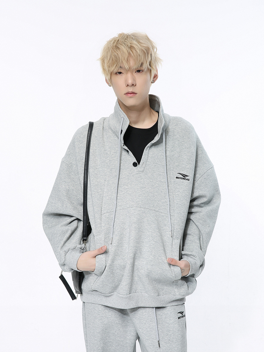 Mtlclothes ropa de Hombre | 2024 primavera nueva moda nacional bordado collar de pie suéter conjunto de tres piezas traje de color sólido