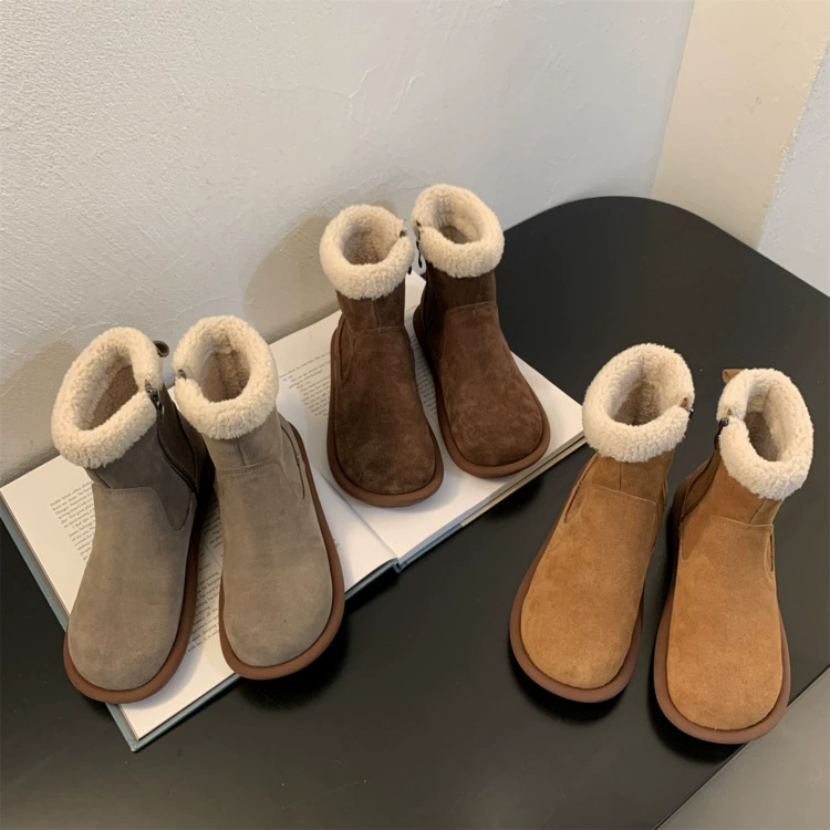 Снежные сапоги женские зимние 2024 новые лесные ретро плюс бархатные хлопчатобумажные туфли плоская подошва уродливые волосатые короткие сапоги женские