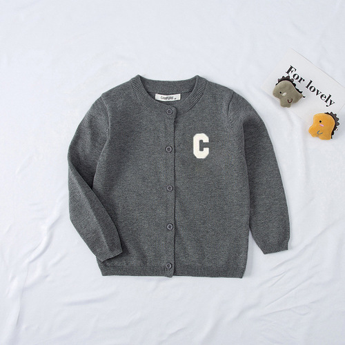  Girls' Knitted Sweater Cardigan Small Jacket New Korean Style Spring and Autumn Internet Celebrity Fashionable C Letter Thin Cardigan