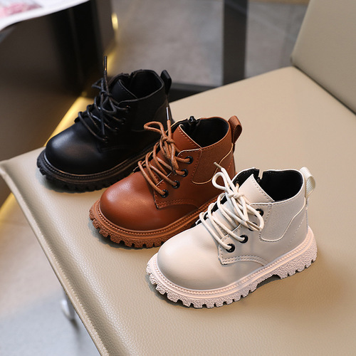 New Autumn Children's Fashion English Short Boots for Boys Side Zip Fashion Martin Boots for Girls Soft Sole Single Boots Solid Color