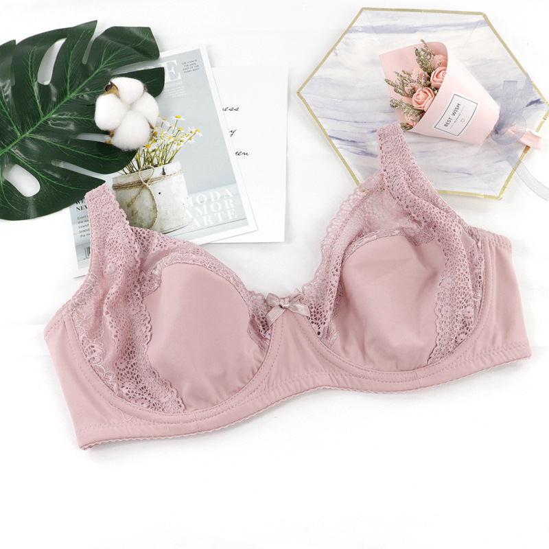 Women's Thin Molded Cup Back Three-Row Buckle Intimates Sexy Lace Bow Bra Comfortable Breathable Underwire Bra