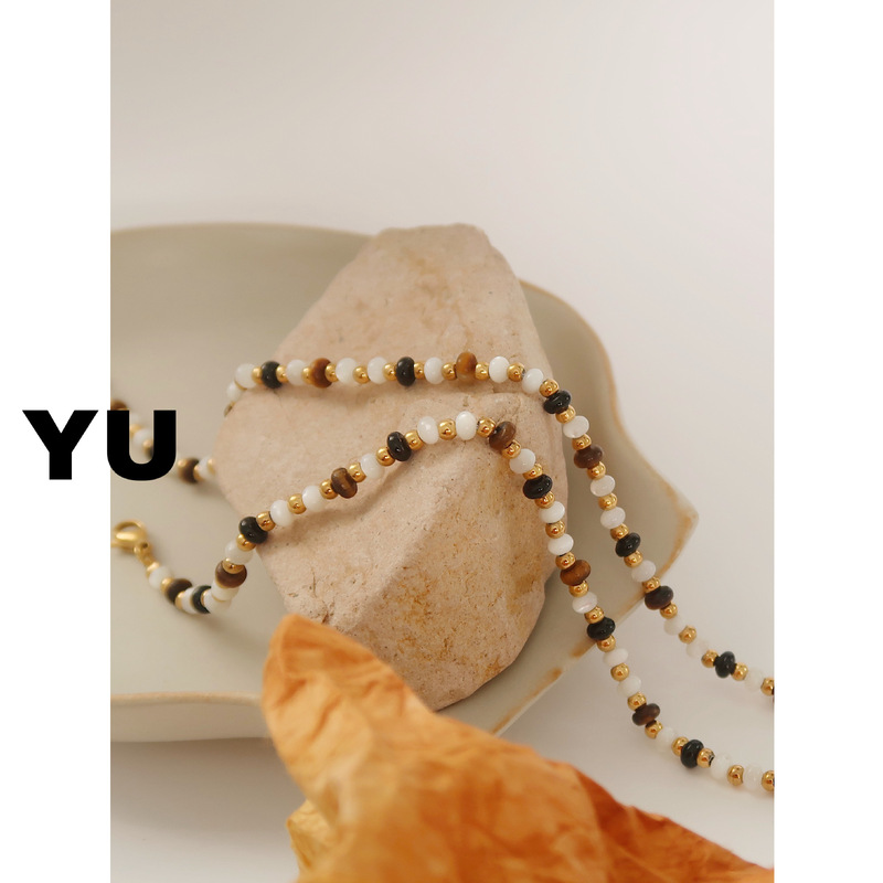 With Yu jewelry natural stone crystal black and white color beaded necklace bracelet titanium steel tiger eye black agate clavicle chain With Yu jewelry natural stone crystal black and white color beaded necklace bracelet titanium steel tiger eye black agate clavicle chain