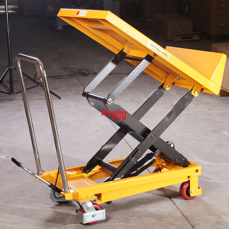 可倾斜平台车300kg手动可倾斜式平台车台面倾斜液压升降车PTX300