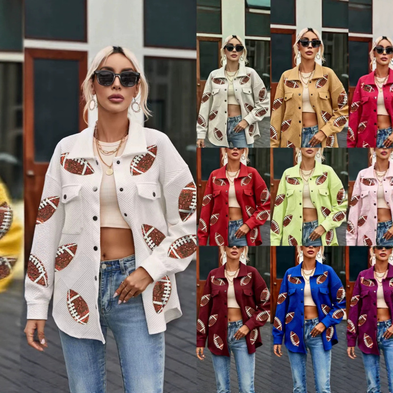 Amazon Cross-Border European and American New Foreign Trade Rugby Digital Print Small Jacket Fashionable Versatile Cardigan Shirt for Women
