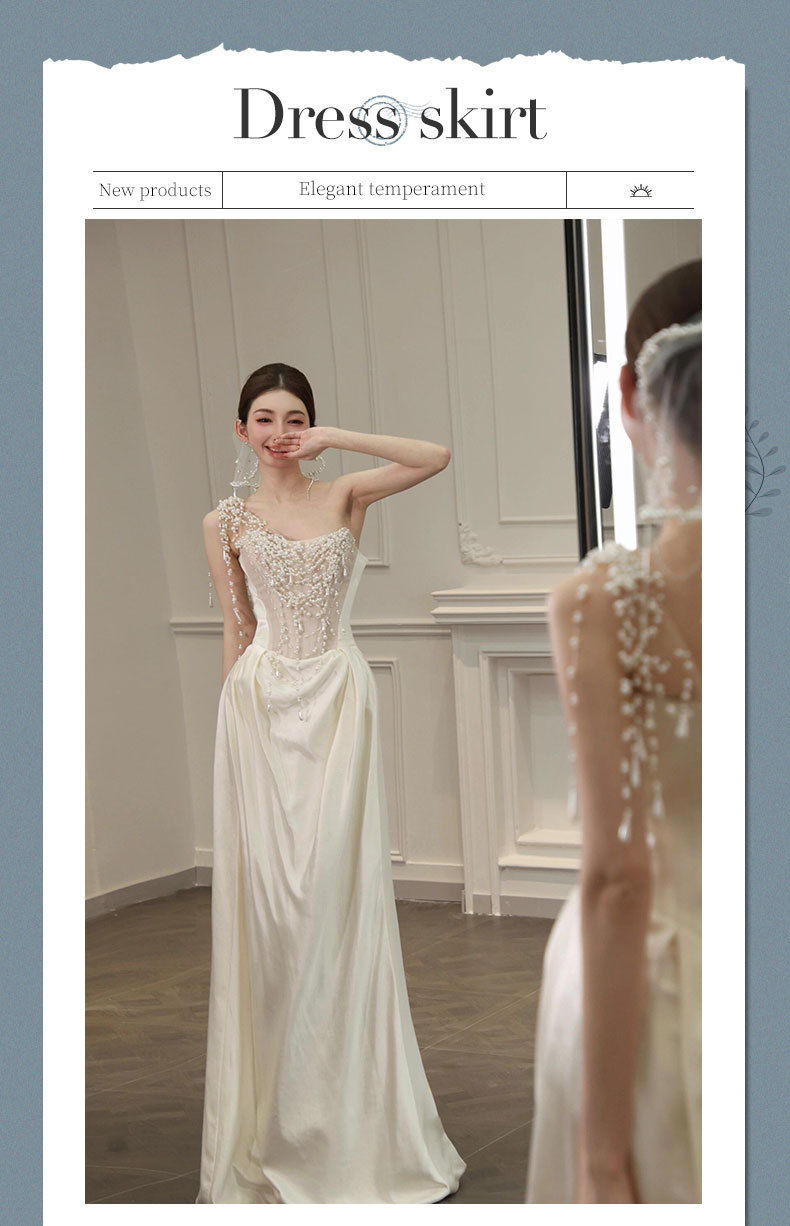 Elegant Style Light Wedding Dress Pearl Morning Robe Mermaid Style Gown For Engagement Niche Banquet Evening Wear_ecoleips.com