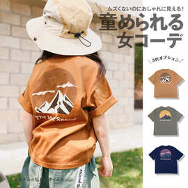 山系户外童装夏季新款儿童透气印花t恤女童简约款短袖套头衫批发