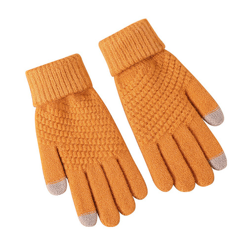 Winter touch screen gloves, thick knitted pineapple pattern finger gloves, cycling warm, windproof, cold-resistant, cotton, touch screen