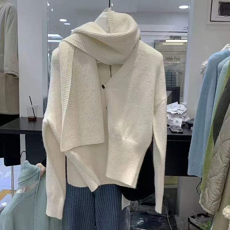 2024 한국 가을 | 겨울 새로운 슬림 핏 슬리밍 V 넥 긴팔 니트 스웨터 카디건