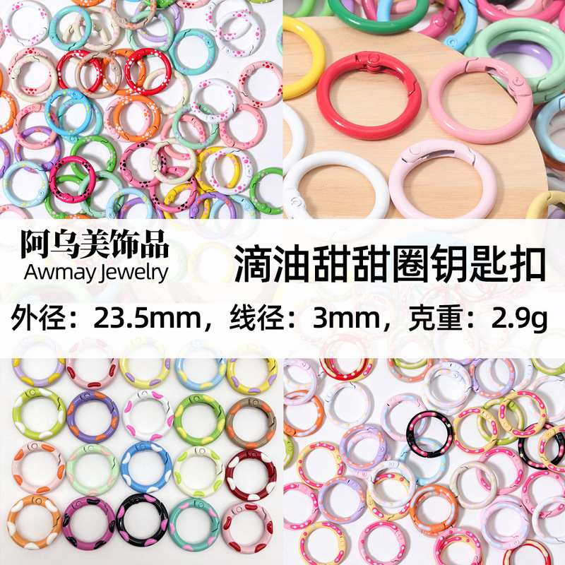 Painted Colorful Donut Spring Clasp Round Open Ring Metal Cartoon DIY Jewelry Accessories Decoration Creative Wholesale