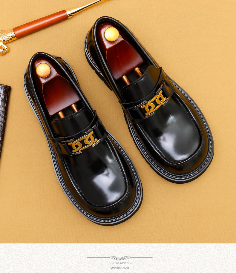 Foreign trade popular big toe leather shoes men's genuine leather glossy business casual fashion wide foot platform slip-on formal wear shoes_vogvips.com