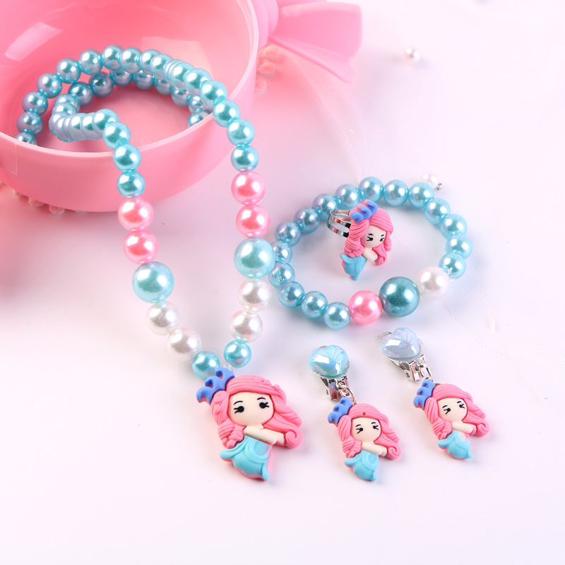 Día del niño collar pulsera pendientes de cinco piezas de dibujos animados clásico sirena joyería niñas princesa joyería completa envío gratuito